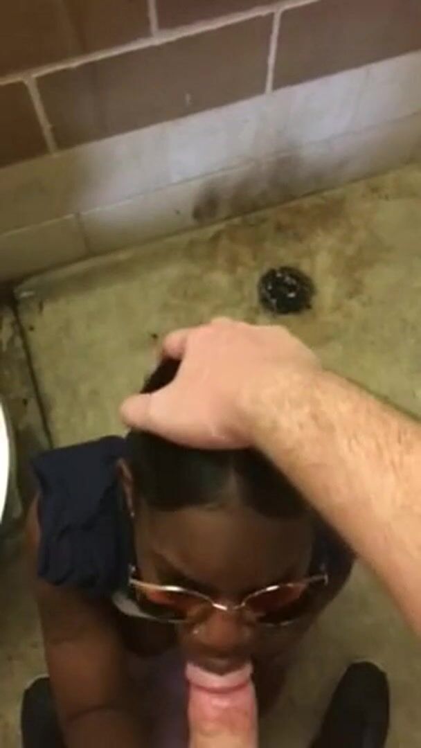 Public blowjob and cumming on her black tits